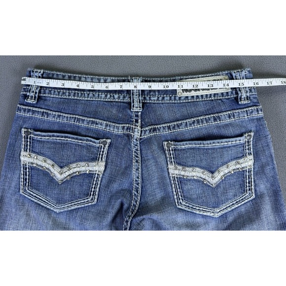 Rock and Roll Jeans 29 Blue Original Low Rise Bootcut Flare Distressed Bling Y2K - Picture 9 of 14